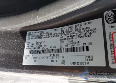 2014 Ford Fiesta Se из США, поврежденный, VIN 3FADP4BJ9EM234318